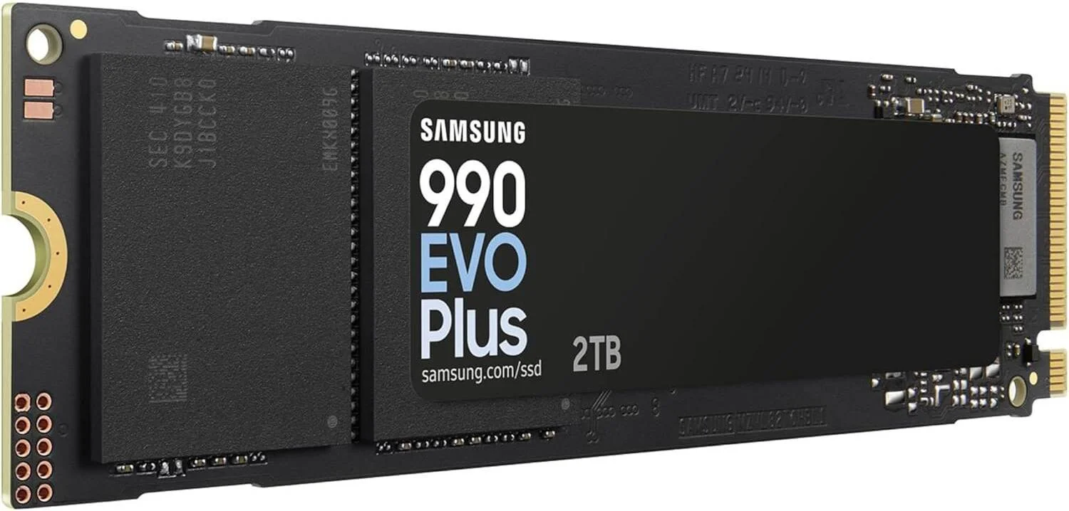 حافظه اس اس دی داخلی SAMSUNG 990 EVO Plus، ظرفیت 2 ترابایت، PCIe Gen 4.0 x4 / 5.0 x2 NVMe 2.0، سرعت خواندن تا 7,250 مگابایت بر ثانیه و سرعت نوشتن 6,300 مگابایت بر ثانیه، V-NAND TLC | MZ-V9S2T0BW