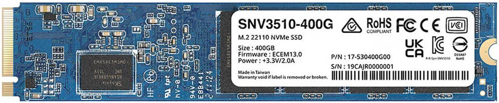 حافظه اس اس دی داخلی Synology NVMe M.2 22110، ظرفیت ذخیره سازی 400 گیگابایت، سرعت خواندن 3000 مگابیت بر ثانیه، سرعت نوشتن 750 مگابیت بر ثانیه، رابط PCIe 3.0 x4، عمر مفید 1.8 میلیون ساعت، 491 ترابایت نوشته شده، آبی | SNV3510-400G حافظه اس اس دی داخلی Synology NVMe M.2 22110، ظرفیت ذخیره سازی 400 گیگابایت، سرعت خواندن 3000 مگابیت بر ثانیه، سرعت نوشتن 750 مگابیت بر ثانیه، رابط PCIe 3.0 x4، عمر مفید 1.8 میلیون ساعت، 491 ترابایت نوشته شده، آبی | SNV3510-400G