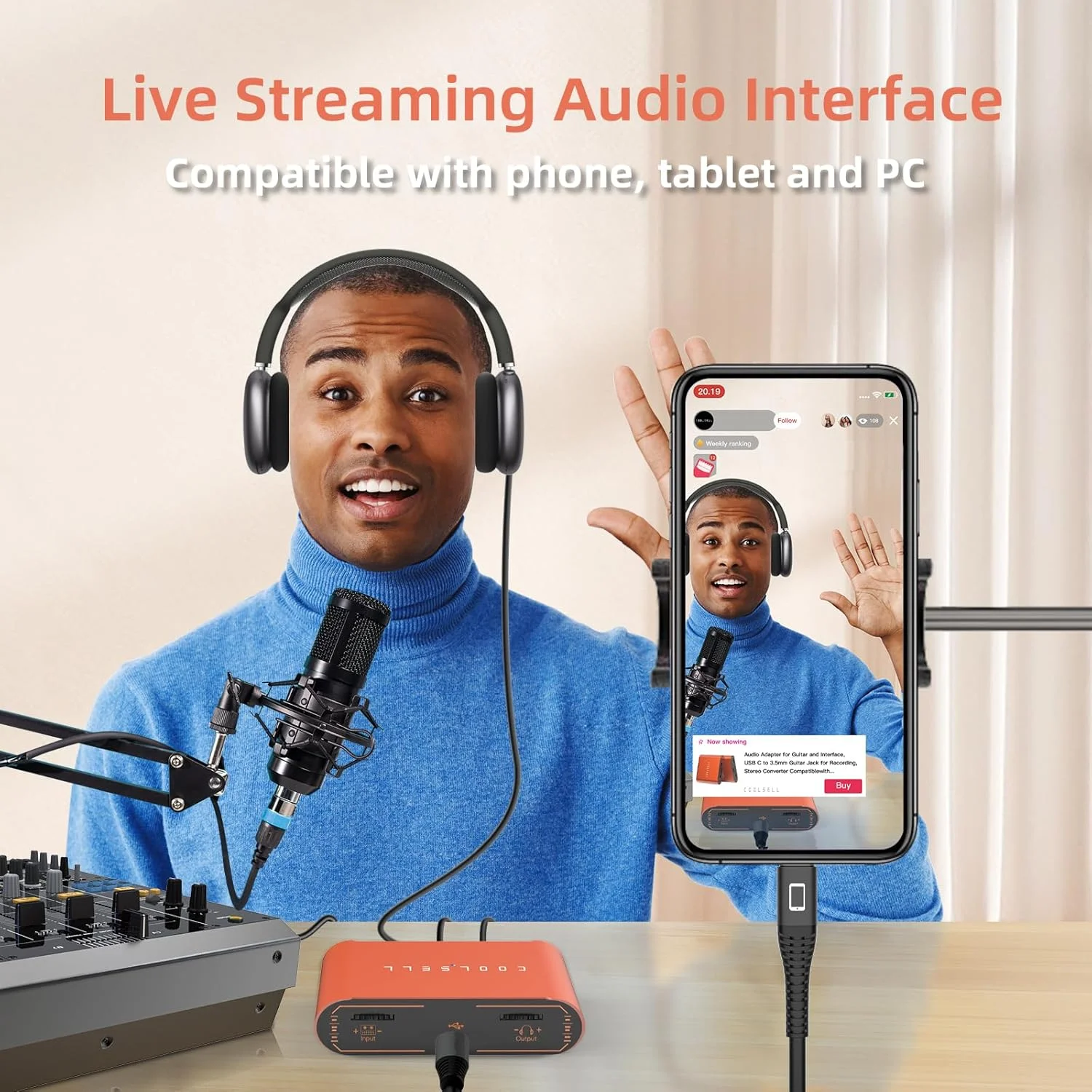 کارت صدای استریو USB C و آیفون 24 بیتی 192 کیلوهرتز برای ضبط موسیقی و استریم، کارت صدای گیتار قابل حمل سازگار با آیفون، مک، کامپیوتر (نسخه ارتقا یافته)