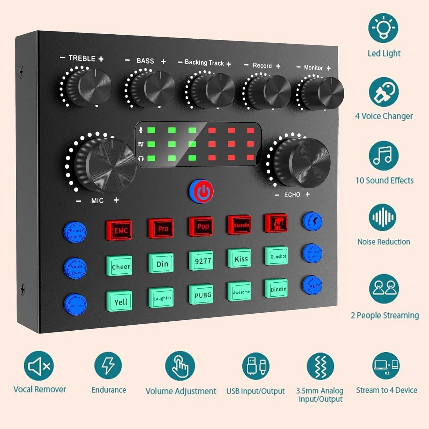 مجموعه میکروفون کاندنسر با کارت صدای V8 DJ، تجهیزات استودیویی ضبط صدا و پایه برای پادکست، استریم و کارائوکه یوتیوب