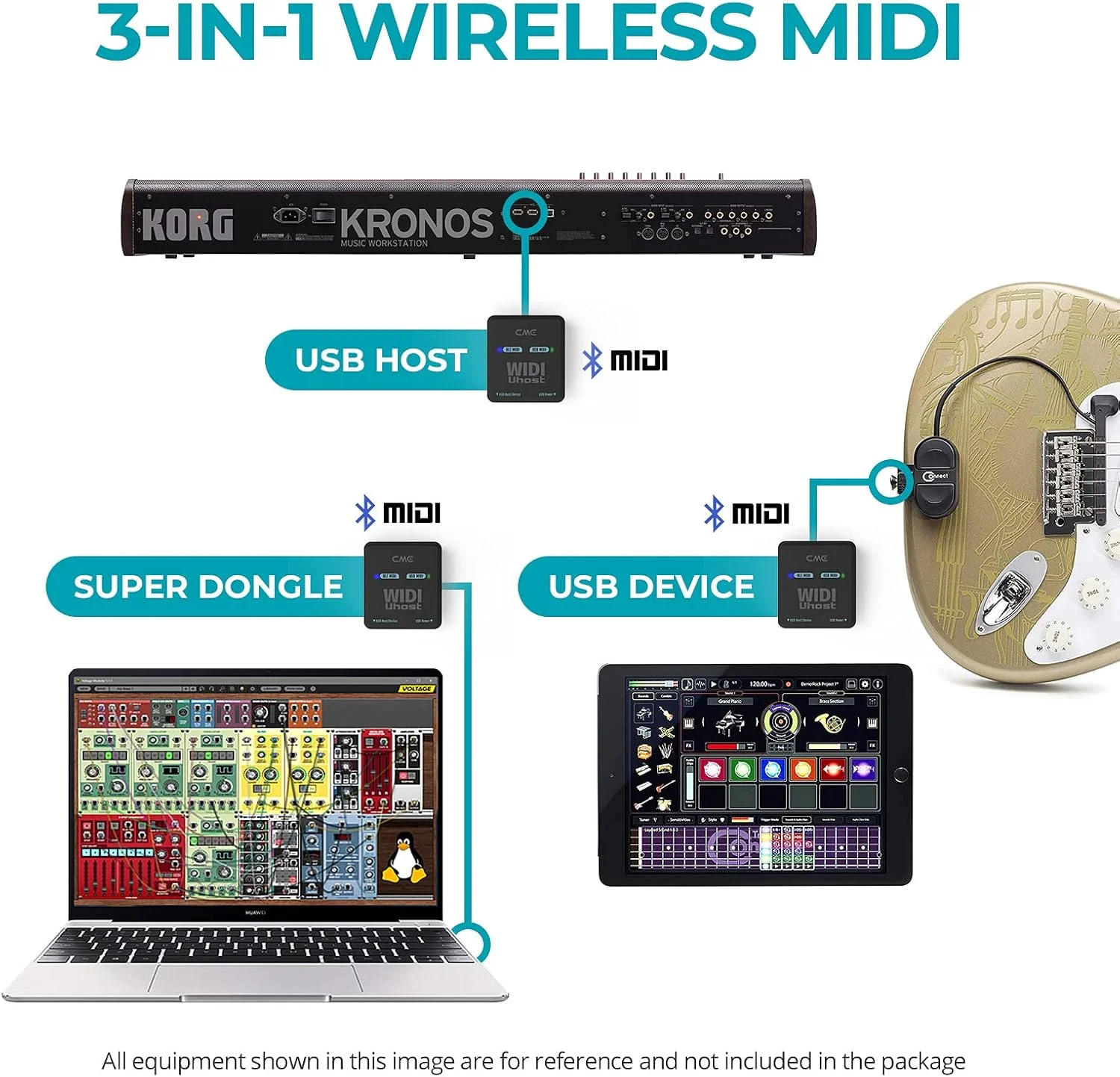 CME WIDI Uhost - رابط بلوتوث USB MIDI + میزبان USB برای ساز MIDI سازگار با کلاس USB، کنترلر MIDI، کیبورد MIDI، ویندوز، مک، iOS و اندروید، لینوکس، ChromeOS