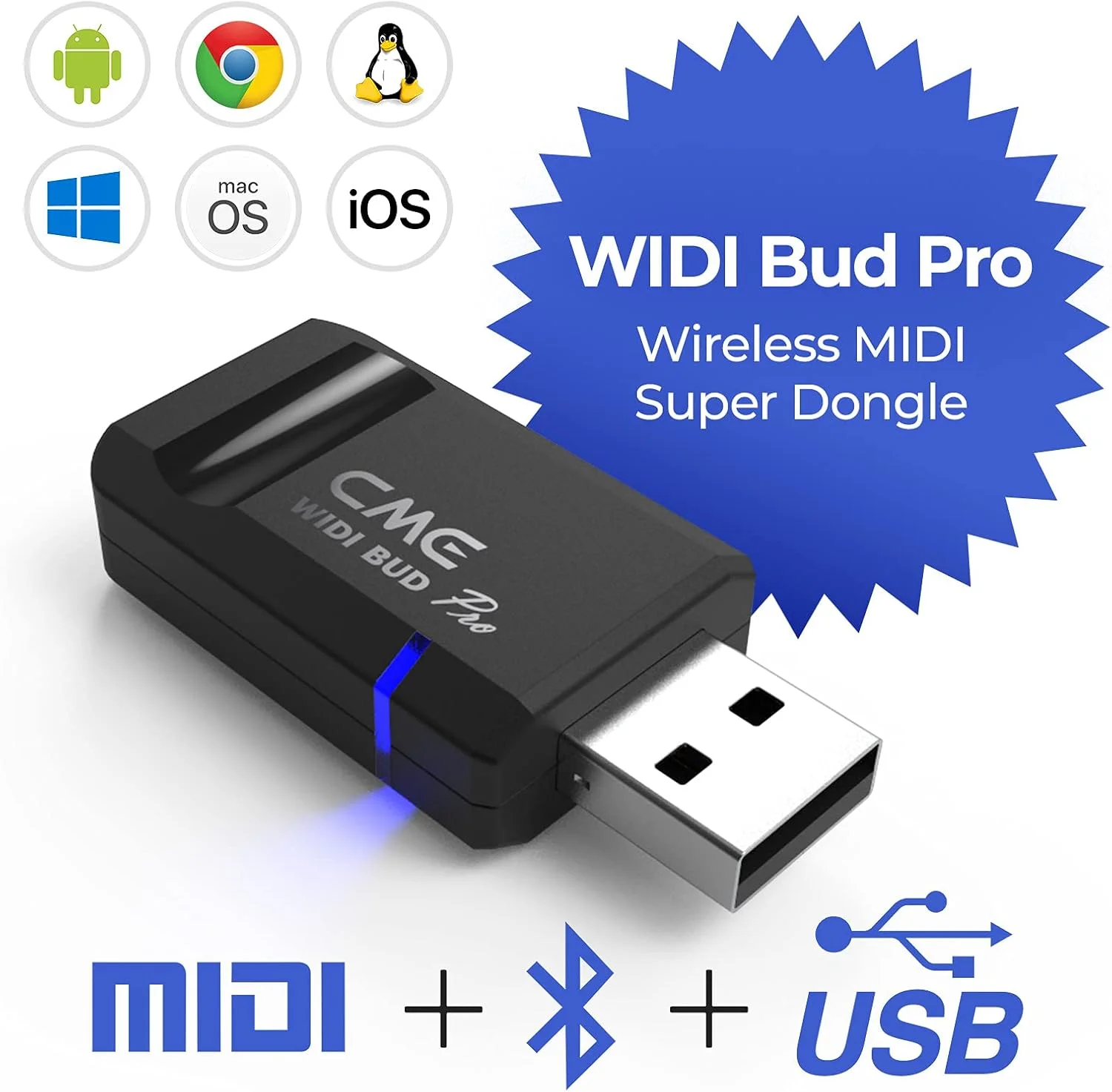 آداپتور بلوتوث MIDI مدل CME WIDI Bud Pro برای iOS، macOS، ویندوز، اندروید، ChromeOS، لینوکس - اتصال آسان - بدون نیاز به نصب درایور - تاخیر بسیار کم 3 میلی‌ثانیه برای MIDI بی‌سیم برای کامپیوتر/لپ‌تاپ/دستگاه موبایل