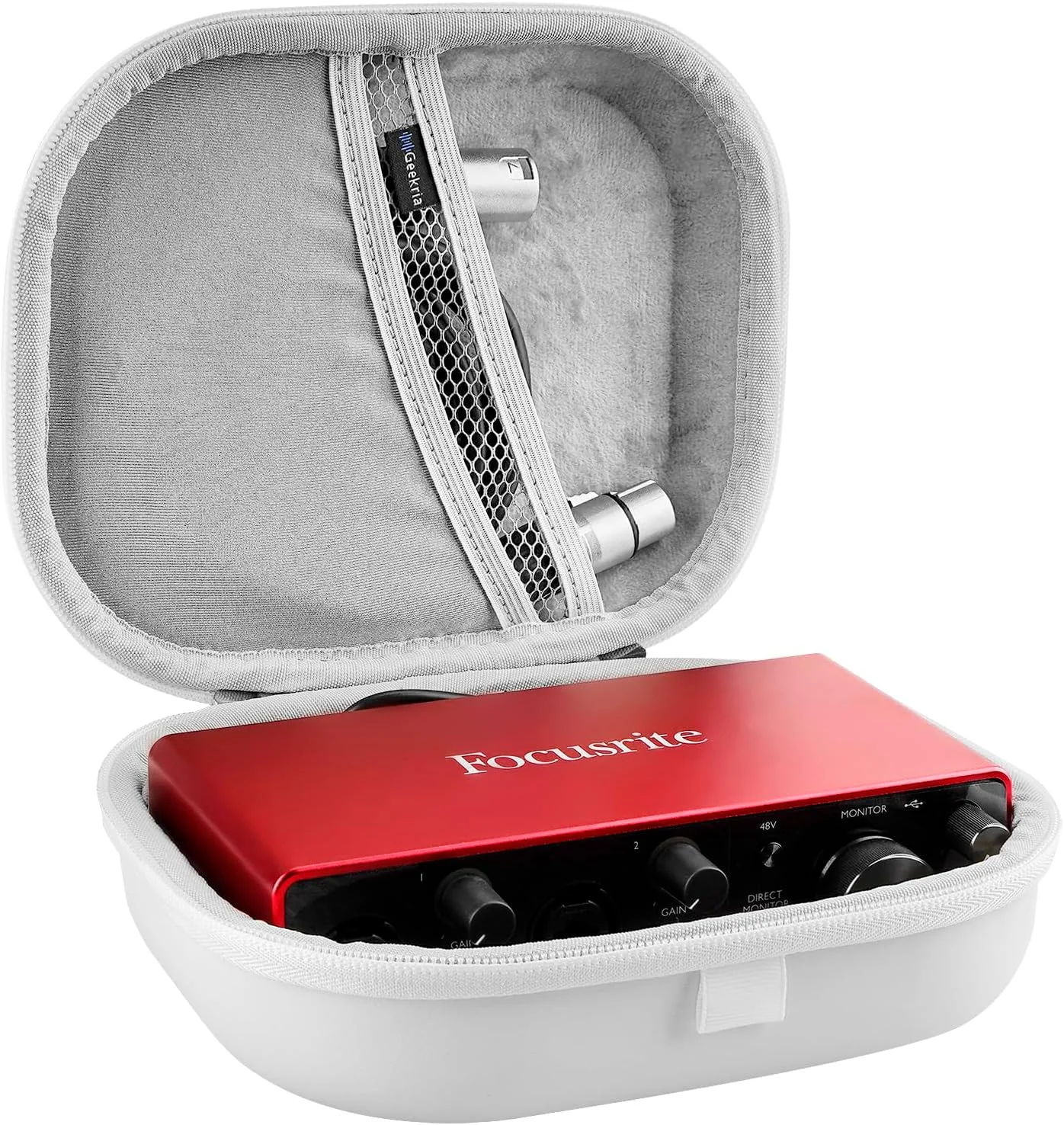 کیف حمل میکسر صوتی Geekria، سازگار با رابط صوتی Focusrite Scarlett 2i2 نسل 3، کیف محافظ هارد شل مسافرتی (سفید)