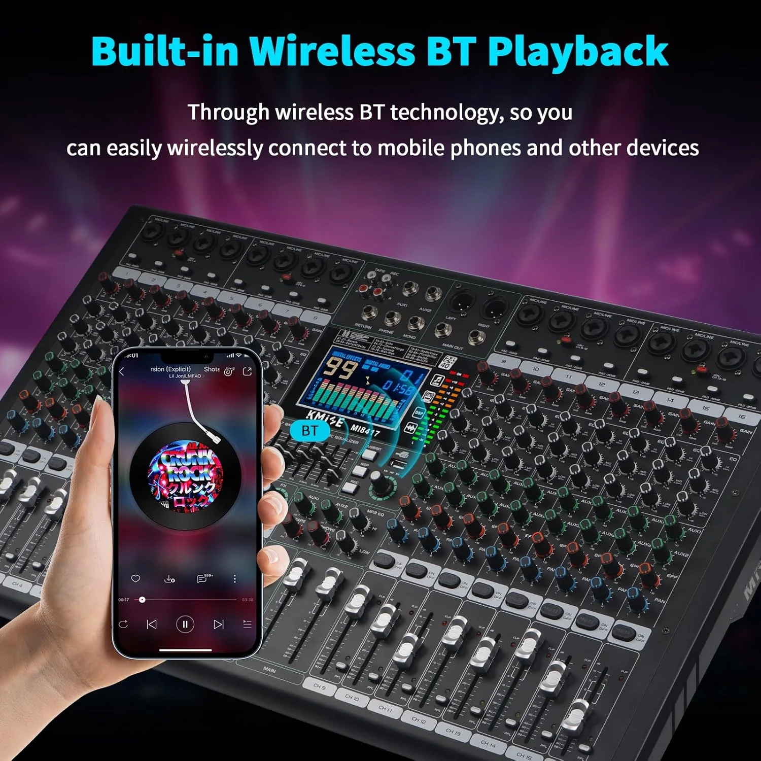 میکسر صدا 16 کانال دیجیتال سری حرفه ای، کنسول برد صدا با قابلیت های برد میکسر DJ، اکولایزر 7 باند، نمایشگر LED 48 ولت و خروجی میکسر صدای BT USB/SD/FM/WMA میکسر صدا 16 کانال دیجیتال سری حرفه ای، کنسول برد صدا با قابلیت های برد میکسر DJ، اکولایزر 7 باند، نمایشگر LED 48 ولت و خروجی میکسر صدای BT USB/SD/FM/WMA