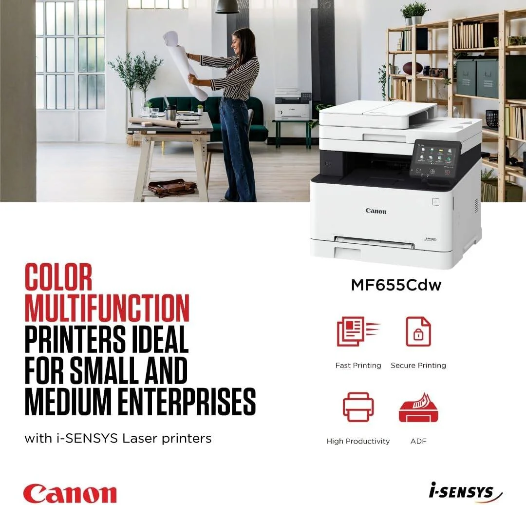 پرینتر لیزری رنگی چندکاره کانن مدل i-SENSYS MF655Cdw، پرینت، کپی، اسکن، صفحه لمسی رنگی 12.7 سانتیمتری، سرعت چاپ 18-21 صفحه در دقیقه (A4)، رزولوشن چاپ تا 1200 x 1200 DPI، سفید | 655dw پرینتر لیزری رنگی چندکاره کانن مدل i-SENSYS MF655Cdw، پرینت، کپی، اسکن، صفحه لمسی رنگی 12.7 سانتیمتری، سرعت چاپ 18-21 صفحه در دقیقه (A4)، رزولوشن چاپ تا 1200 x 1200 DPI، سفید | 655dw
