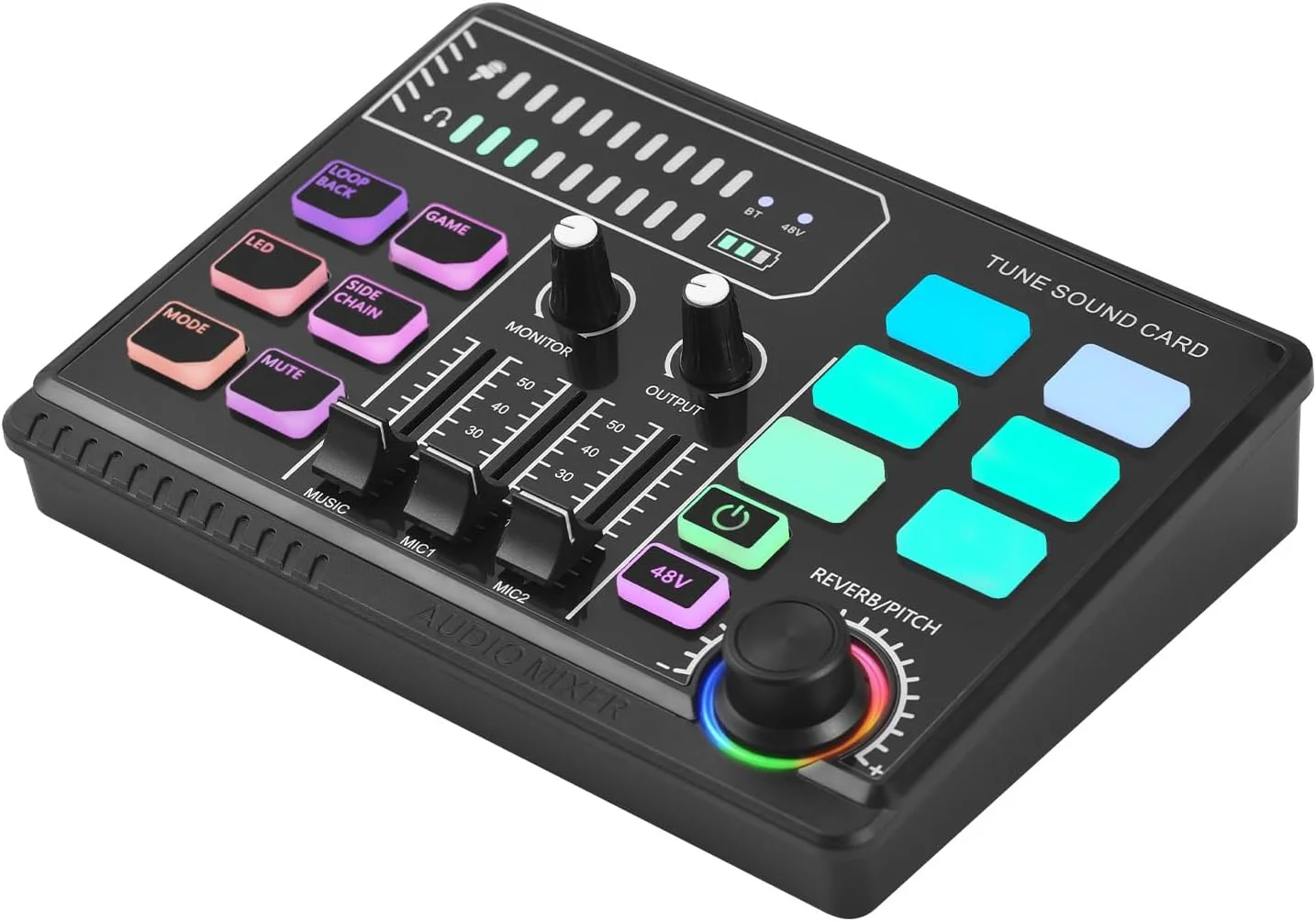 میکسر صوتی گیمینگ Btuty، کارت صدای دسکتاپ با نور RGB، قابلیت اتصال BT، مناسب استریم زنده، پادکست و تولید محتوا، قابل شارژ