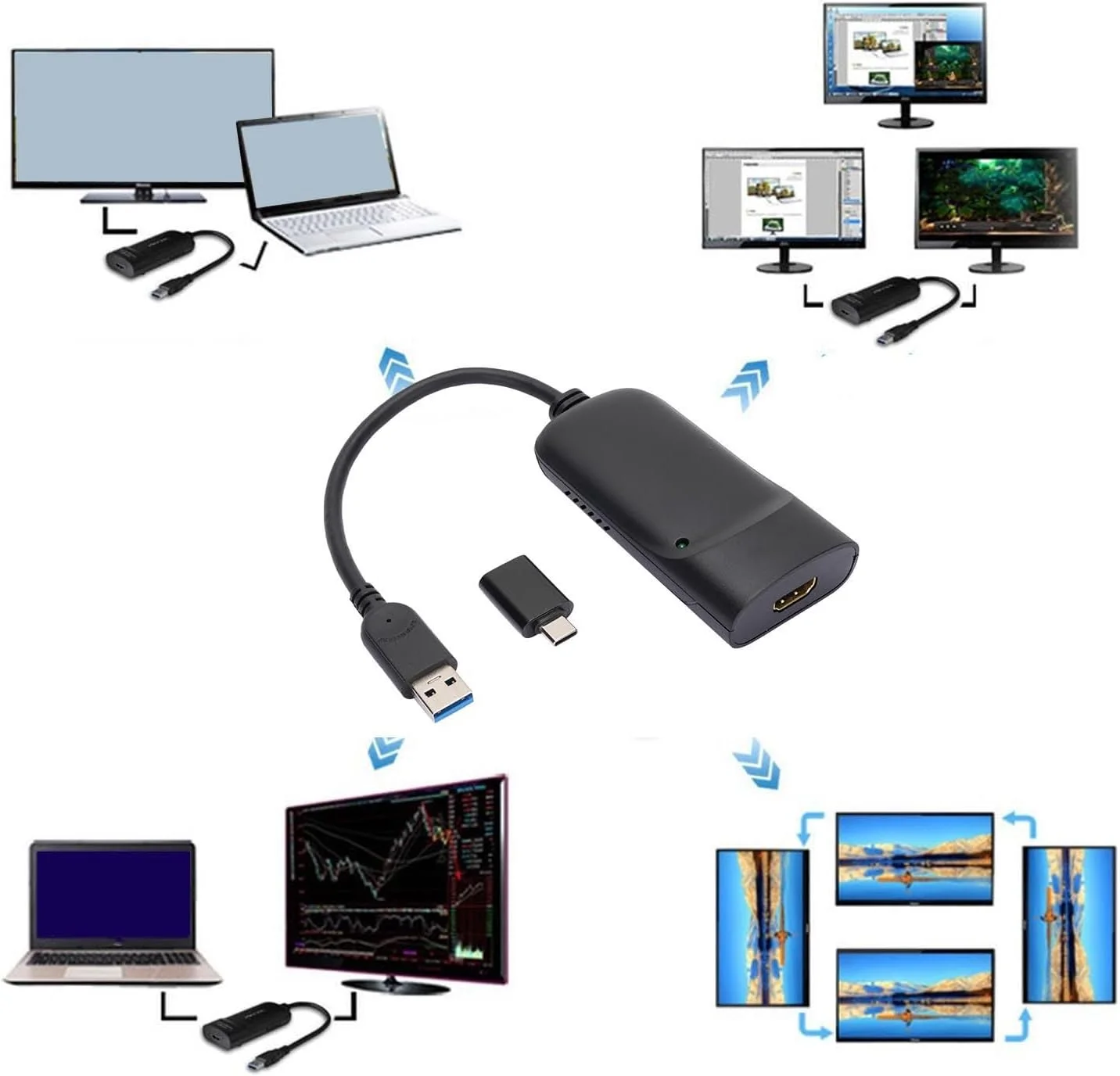 آداپتور USB3.0 به رابط چند رسانه ای با کیفیت بالا Bewinner HD، آداپتور 2K با خروجی صدای مستقل و ورودی میکروفون، پشتیبانی از حالت اصلی، حالت توسعه یافته، حالت آینه ای