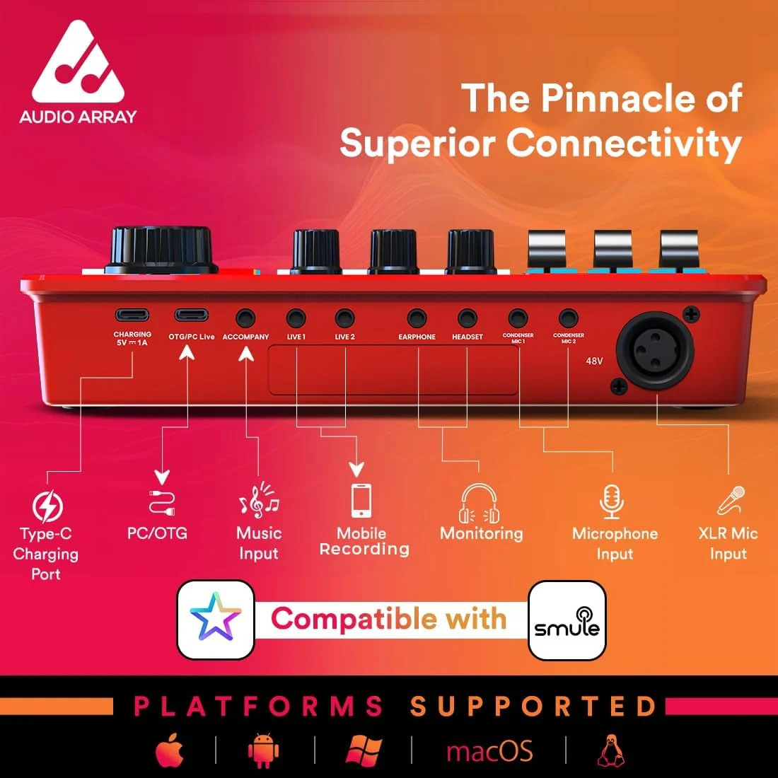 میکسر کارت صدای حرفه ای Audio Array AI-10 با بلوتوث | 3 ورودی میکروفون کندانسور، 2 خروجی موبایل و PC/Mac | فانتوم پاور 48+ ولت، 4 حالت صدا، حذف نویز، FX داخلی | گیمینگ، کارائوکه میکسر کارت صدای حرفه ای Audio Array AI-10 با بلوتوث | 3 ورودی میکروفون کندانسور، 2 خروجی موبایل و PC/Mac | فانتوم پاور 48+ ولت، 4 حالت صدا، حذف نویز، FX داخلی | گیمینگ، کارائوکه