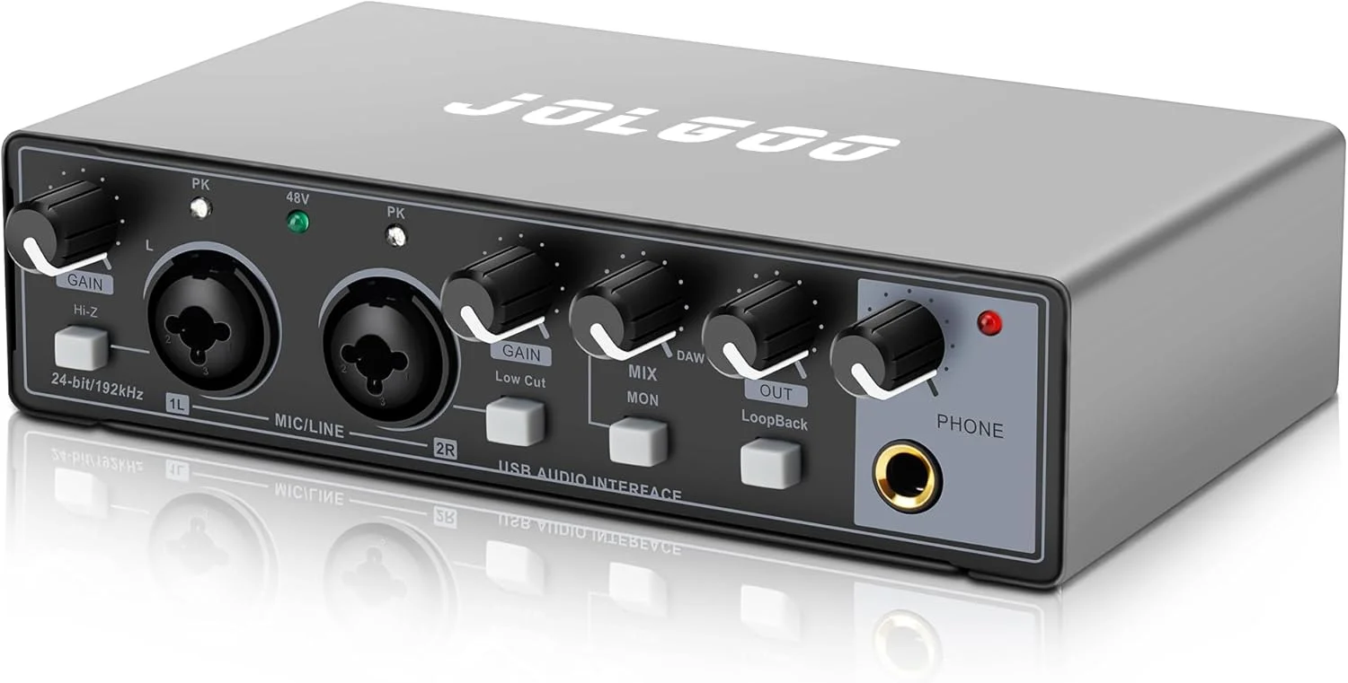 کارت صدای USB، 24 بیت/192 کیلوهرتز، اتصال و پخش آسان برای ضبط صدا - ورودی XLR/Line، خروجی هدفون، تاخیر کم، سازگار با کامپیوتر، مک، تلفن هوشمند
