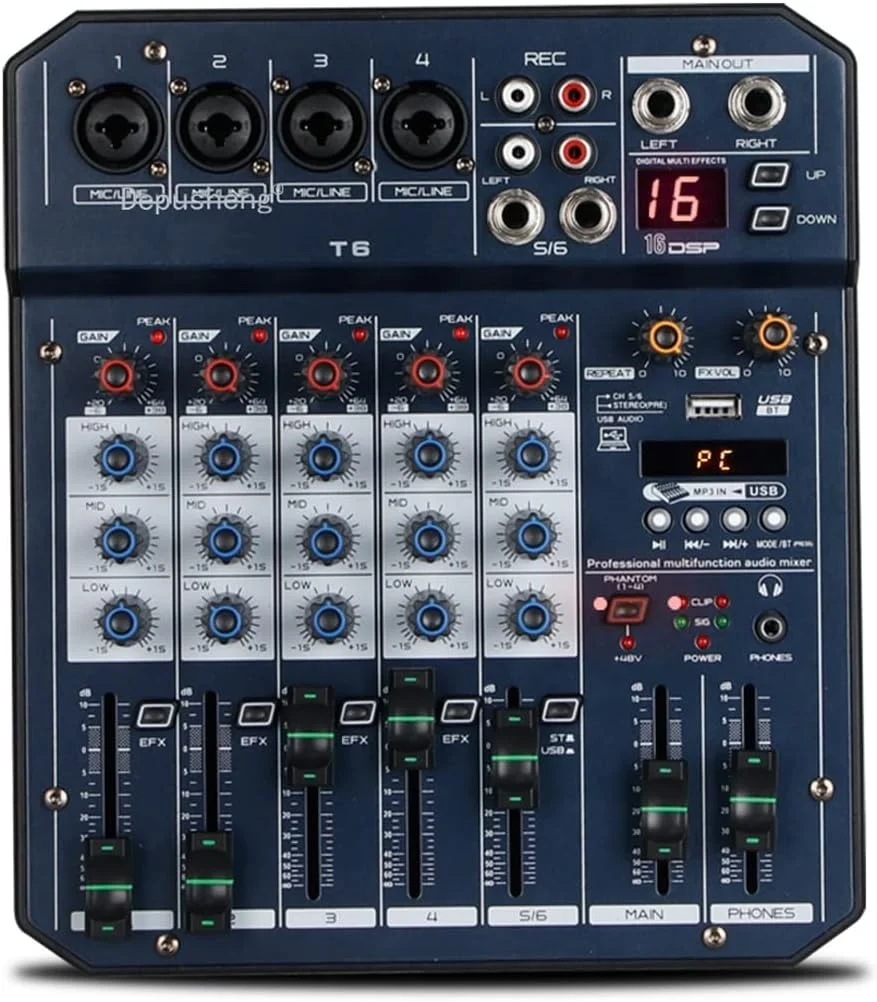 میکسر صدا، 6 کانال کارت صدا پردازنده 16DSP رابط کنسول صوتی برای ضبط جریان رایانه شخصی