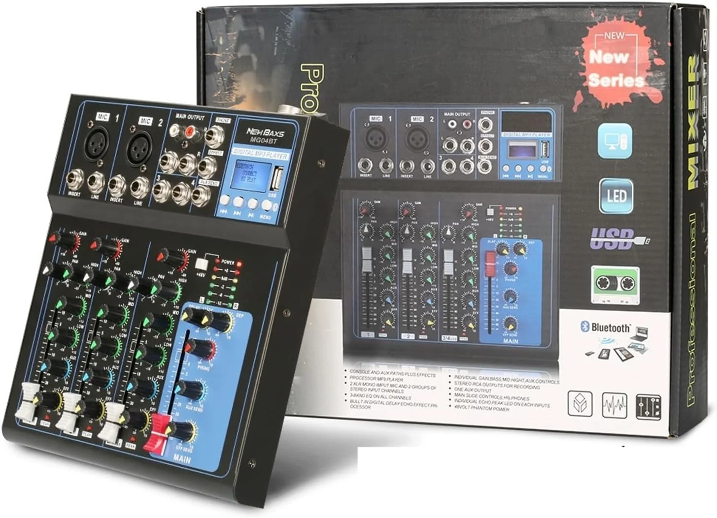 میکسر صدا، کنترلر میکس صدای قابل حمل USB 24 DSP 4-7 کانال با کارت صدا برای میکس ضبط DJ PC(MG04BT)