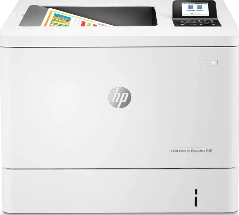 پرینتر رنگی لیزری اچ پی مدل LaserJet Enterprise M554dn با قابلیت چاپ دورو، اتصال USB و Ethernet، رزولوشن چاپ 600x600 dpi، سرعت چاپ 35 صفحه در دقیقه، صفحه نمایش 2.7 اینچی LCD با صفحه کلید 24 دکمه ای، چاپ دوروی اتوماتیک، USB و Ethernet | 7ZU81A