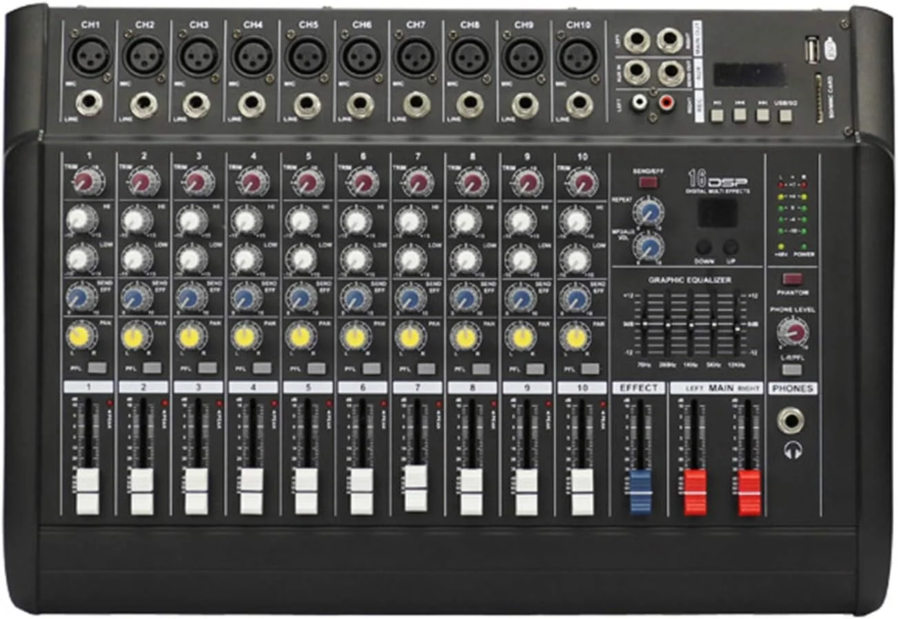 میکسر صدا استودیویی AGAATI، میکسر DJ 10 کانال، میکسر USB، کنترلر رابط تقویت کننده، میکسر صوتی حرفه ای USB Karaoke برای موسیقی DJ