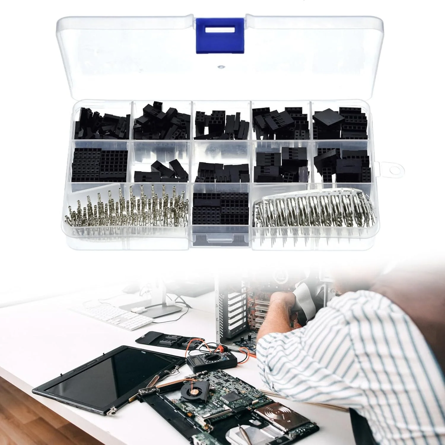 مجموعه 620 عددی کانکتور هدر پین سیم جامپر 2.54 میلی متری شامل محفظه کانکتور پلاگ 1/2/3/4/5/6 پین برای پرینتر سه بعدی و سیم جامپر