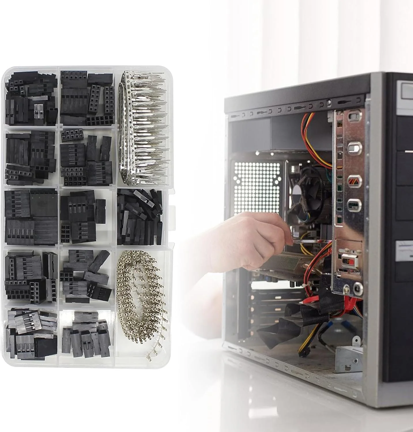 مجموعه 620 عددی کانکتور هدر پین سیم جامپر 2.54 میلی متری شامل محفظه کانکتور پلاگ 1/2/3/4/5/6 پین برای پرینتر سه بعدی و سیم جامپر