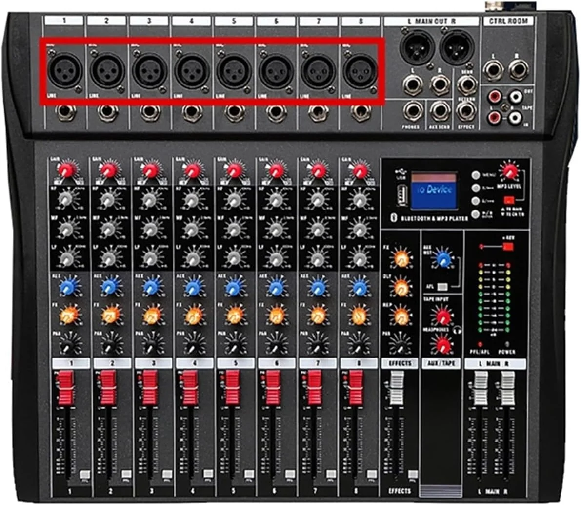 میکسر صدا حرفه ای 6، 8، 12 کانال، کارت صدای USB برای ضبط استیج و کامپیوتر، کنترلر بلوتوث DJ، میکسر دیجیتال (8 کانال)