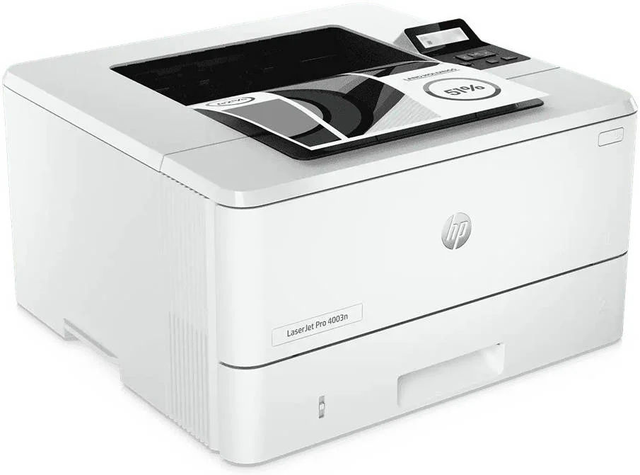 پرینتر لیزری سیاه و سفید A4 مدل HP LaserJet Pro 4003n، چاپ تا 42/40 صفحه در دقیقه، رزولوشن 1200 x 1200 dpi، ظرفیت ورودی تا 900 برگ، نمایشگر گرافیکی LCD، USB 2.0 / Ethernet | 2Z611A