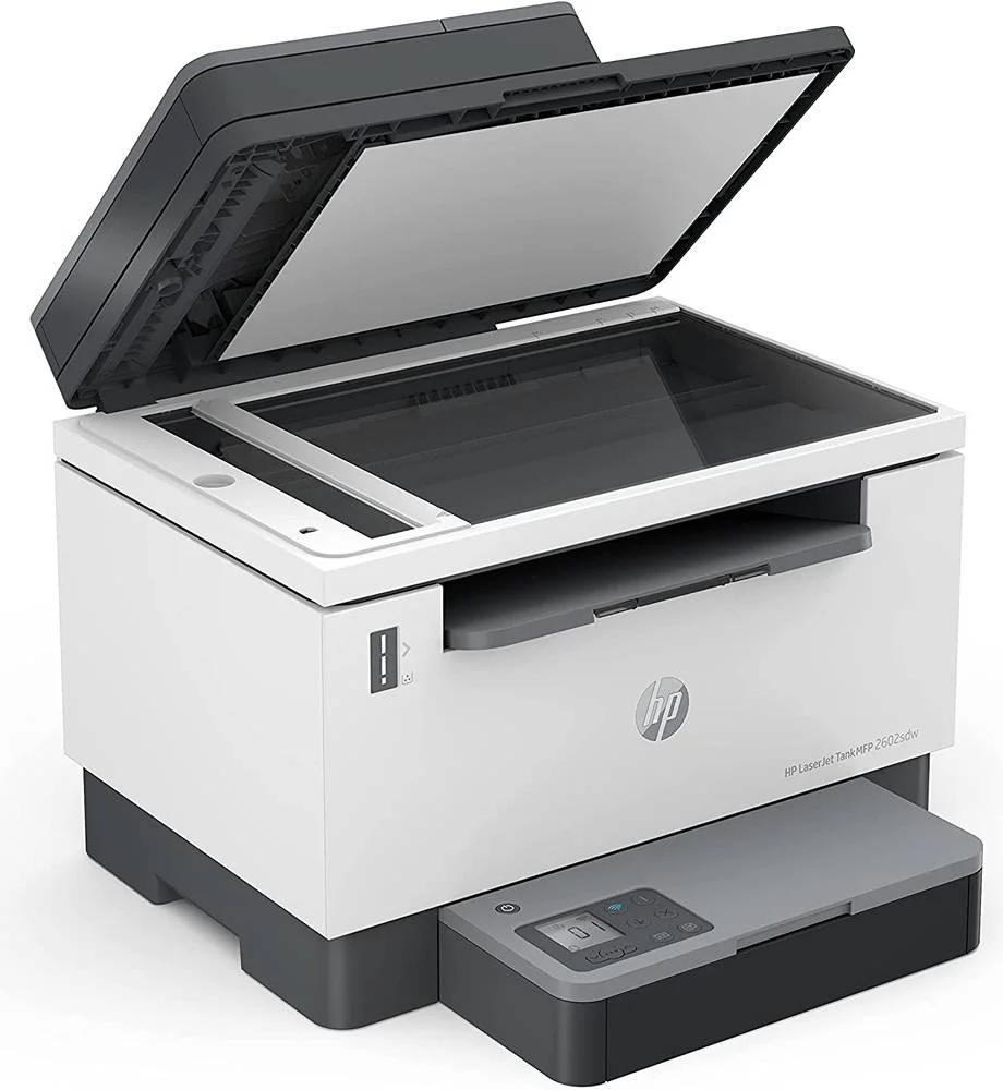 پرینتر لیزری سیاه و سفید چندکاره اچ پی LaserJet Tank MFP 2602sdw A4، پرینت، اسکن و کپی، سرعت چاپ تا 22 صفحه در دقیقه، ظرفیت خروجی 100 برگ، وای فای، بلوتوث، سفید | 2R7F5A