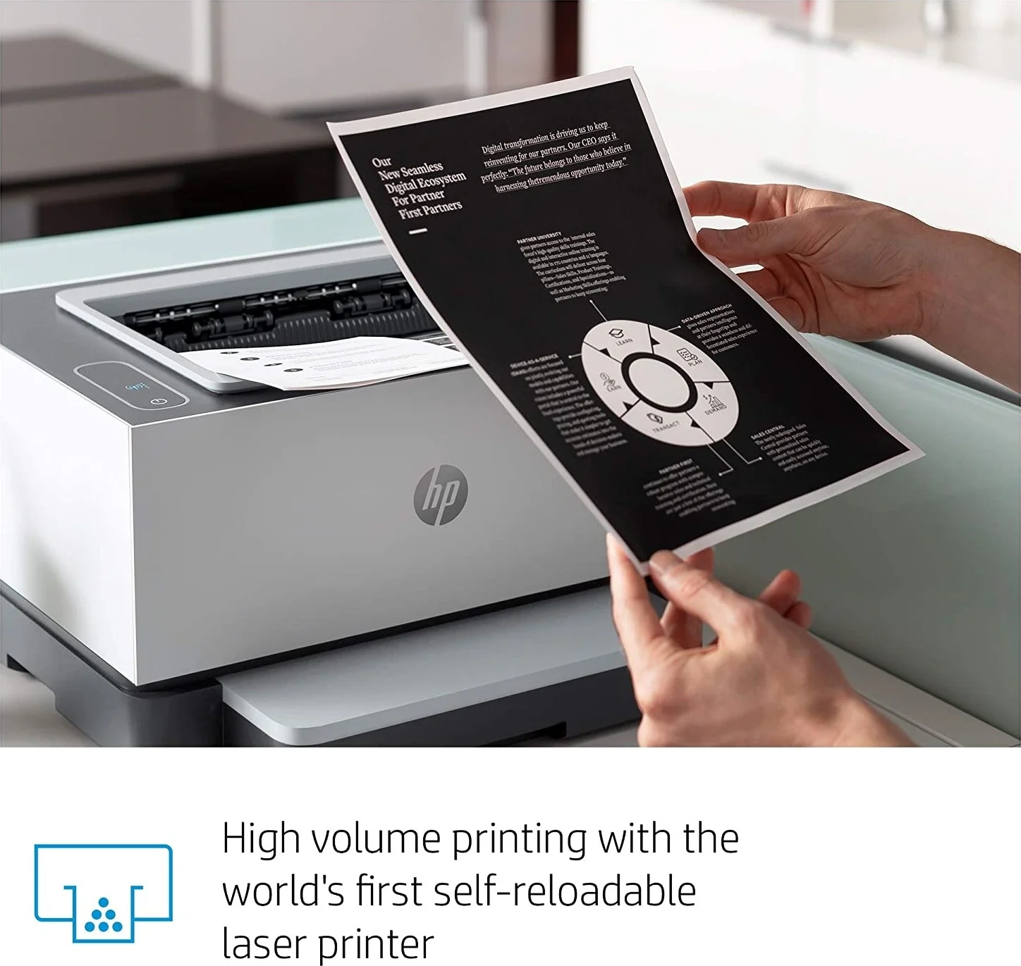 پرینتر لیزری تک کاره اچ پی مدل Neverstop با قابلیت اتصال مستقیم Wi-Fi و Google Cloud Print (فقط پرینت، مشکی) | 4RY23A