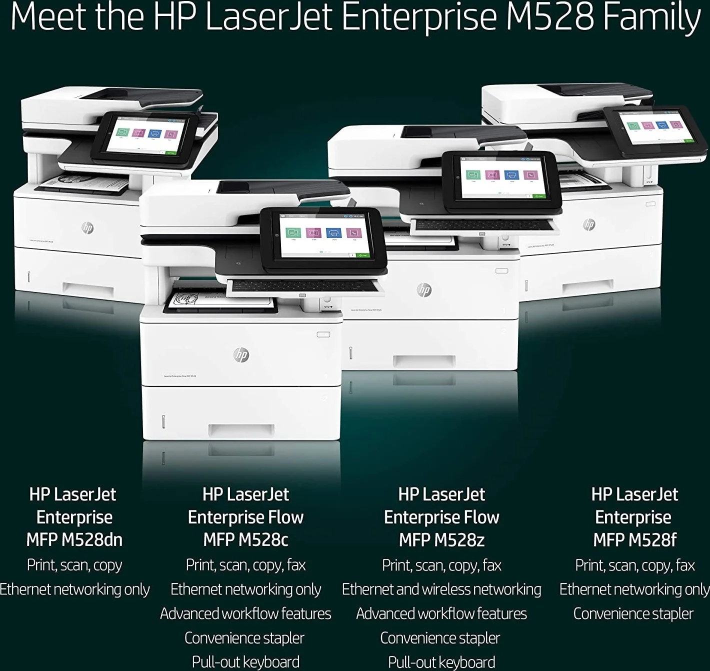 پرینتر لیزری تک رنگ چندکاره HP مدل MFP M528dn، سرعت چاپ 45 صفحه در دقیقه، اسکنر تخت 8.5 x 14 اینچ، سرعت چاپ 45 صفحه در دقیقه، 1200 x 1200 dpi، ADF با ظرفیت 100 برگ، صفحه لمسی رنگی 8 اینچی، سفید | 1PV64A