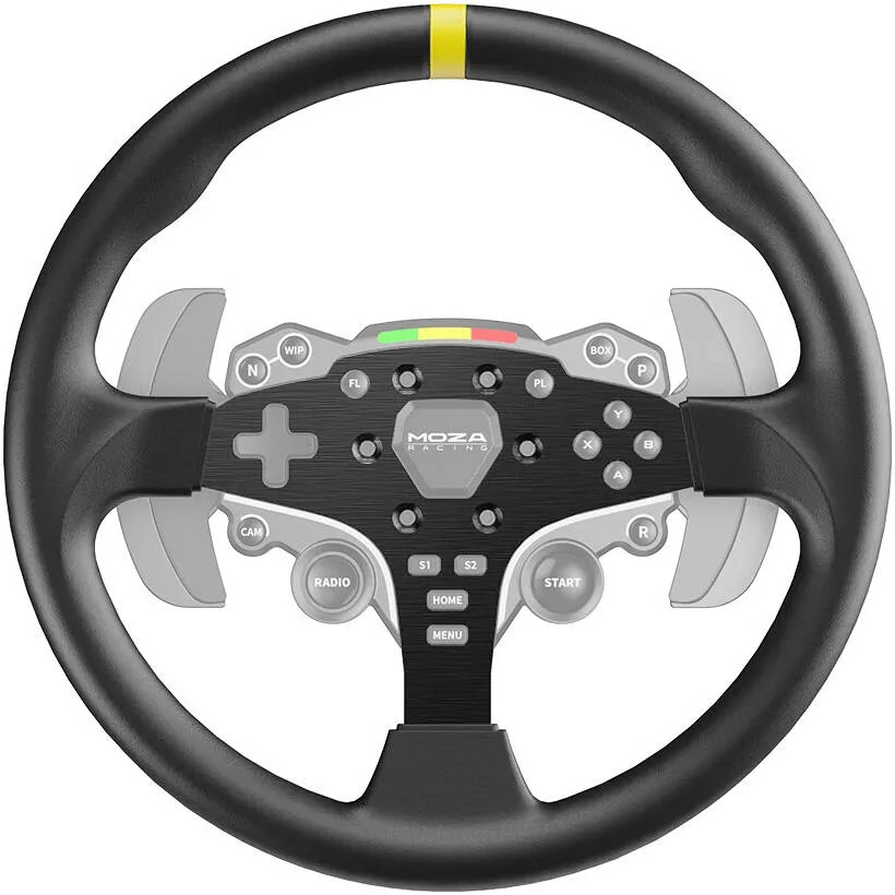 ماد چرخ گرد 12 اینچی Moza برای ESX، طراحی ارگونومیک، روکش چرمی میکروفیبر، رینگ چرخ آلومینیومی، طراحی سبک وزن، بلوک افزایش پدال تعویض دنده، مشکی | ES-12"-MOD