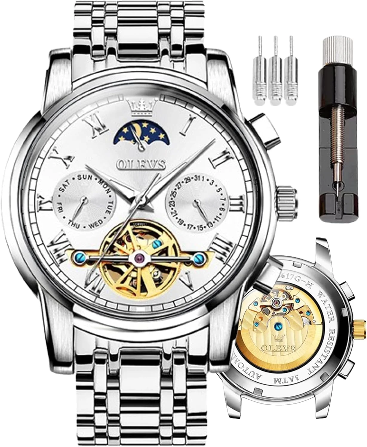 ساعت مچی مردانه اُلِوز، اتوماتیک، اسکلتون، مکانیکی، خودکوک، لوکس، مجلسی، فاز ماه، روز و تاریخ، ضد آب، شبنما، دورنگ، هدیه ساعت مچی مردانه اُلِوز، اتوماتیک، اسکلتون، مکانیکی، خودکوک، لوکس، مجلسی، فاز ماه، روز و تاریخ، ضد آب، شبنما، دورنگ، هدیه