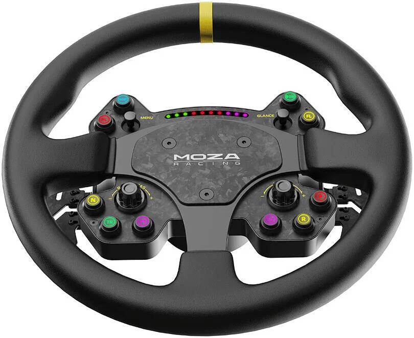 فرمان مسابقه ای MOZA RS V2، فرمان مسابقه ای استاندارد 13 اینچی، پدال های مغناطیسی دو کلاچه، چراغ تعویض دنده RGB قابل برنامه ریزی، رهاسازی سریع سفارشی، مواد آلومینیومی، مشکی | RS-V2
