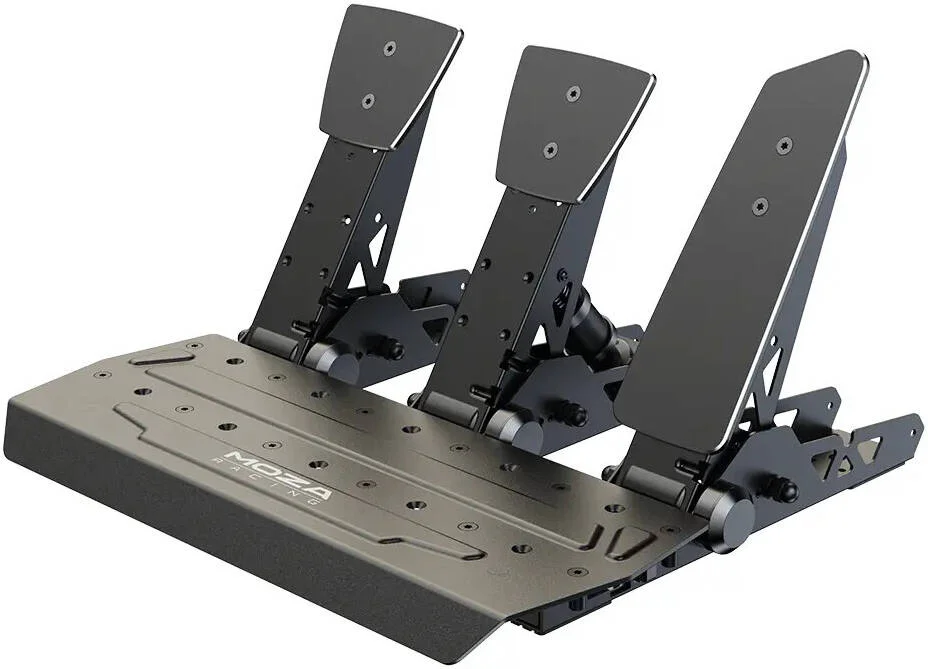 پدال MOZA SR-P با کلاچ، الگوریتم فیوژن حسگر دوگانه، رمزگذار مغناطیسی 16 بیتی با دقت بالا، فاصله پدال قابل تنظیم، سنسور فشار تا 100 کیلوگرم، فولاد با مقاومت بالا، مشکی | SR-P