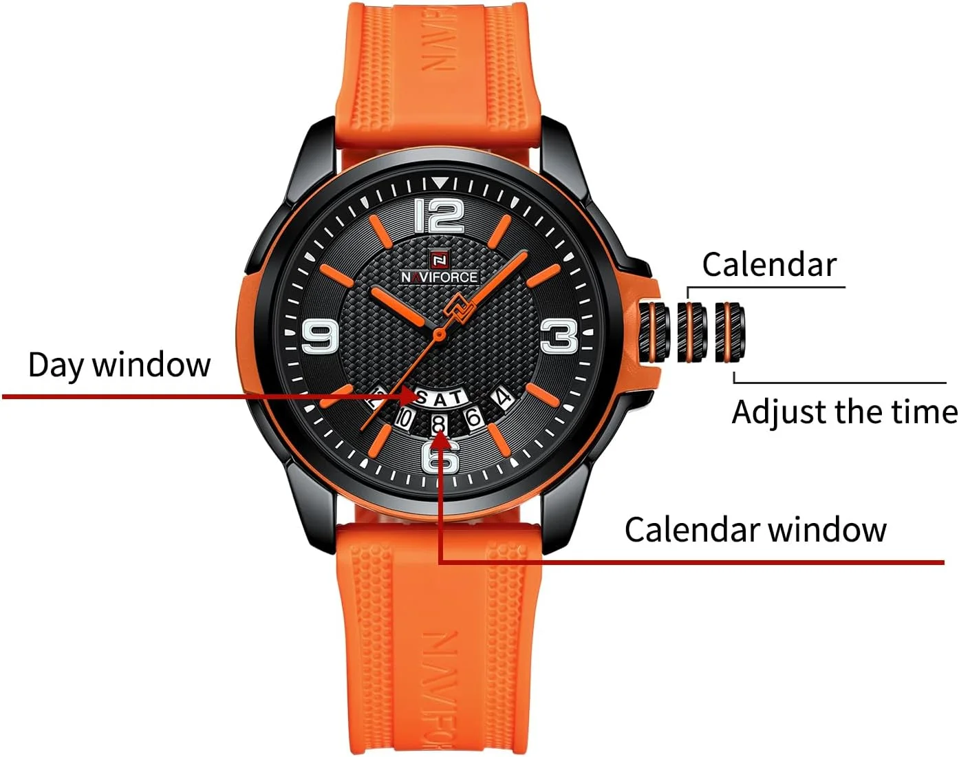 ساعت مچی ضد آب نیویفورس مردانه زنانه، آنالوگ تاریخ خودکار نظامی اسپرت یونیسکس، بند سیلیکونی