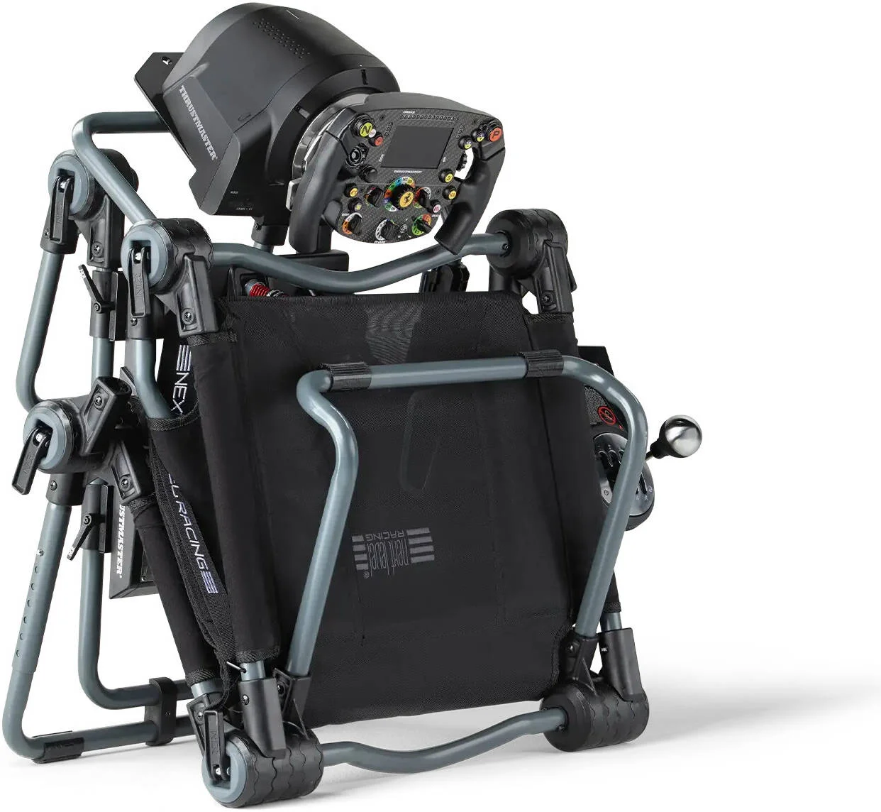 صندلی مسابقه ای تاشو Next Level Racing F-GT Lite نسخه خاکستری کربنی، تنظیمات سریع، چرخ قابل تنظیم، تعویض دنده و موقعیت پدال، طراحی تاشو، پارچه تنفسی، خاکستری | NLR-S015GR