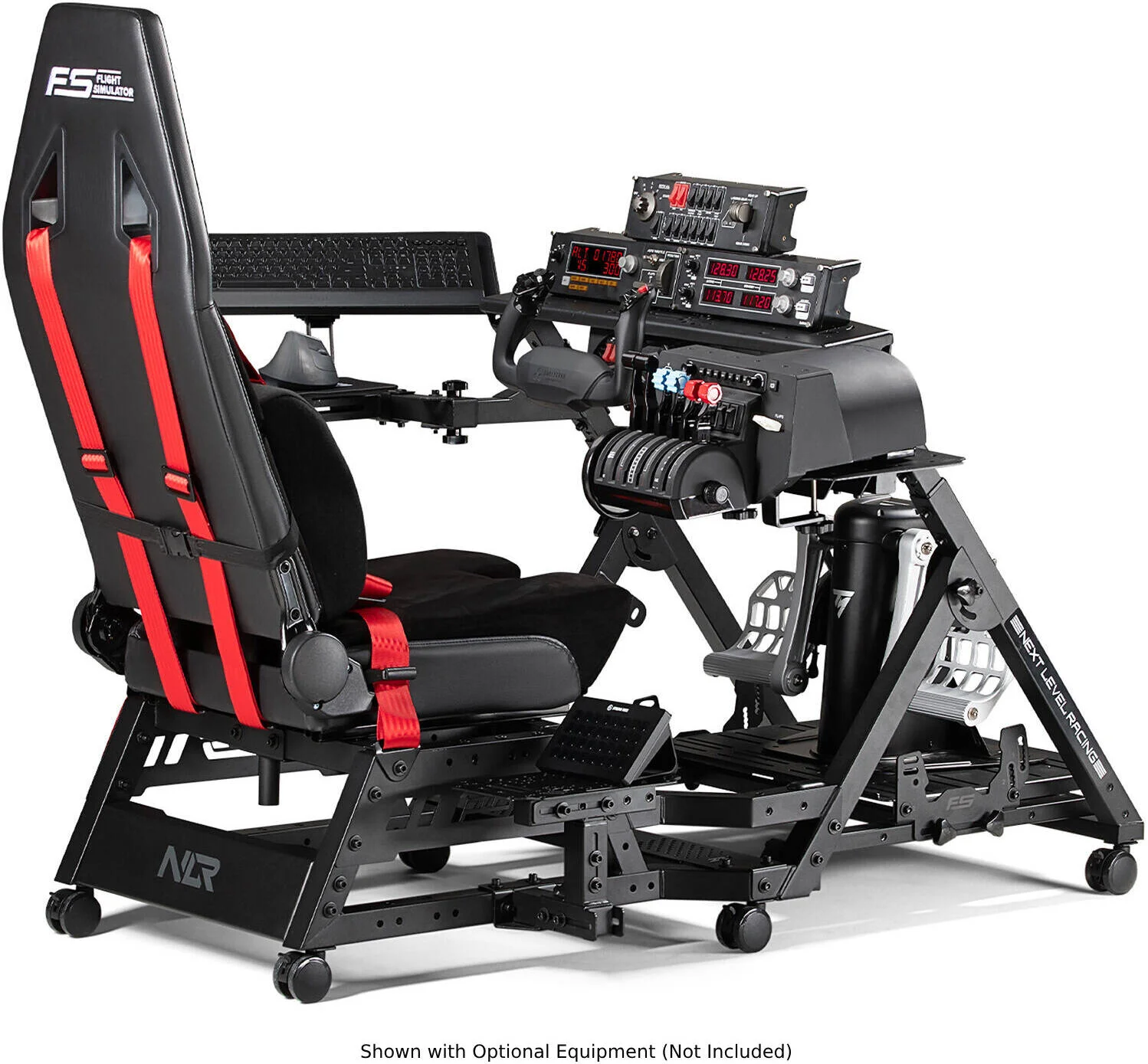 صندلی پرواز حرفه ای Next Level Racing، قد پشتیبانی شده 120-210 سانتی متر، حداکثر وزن پشتیبانی شده 150 کیلوگرم، دارای چرخ و پایه ثابت، صندلی فوم متراکم با بالشتک کمری، صفحات نصب قابل تنظیم، مشکی | NLR-S033