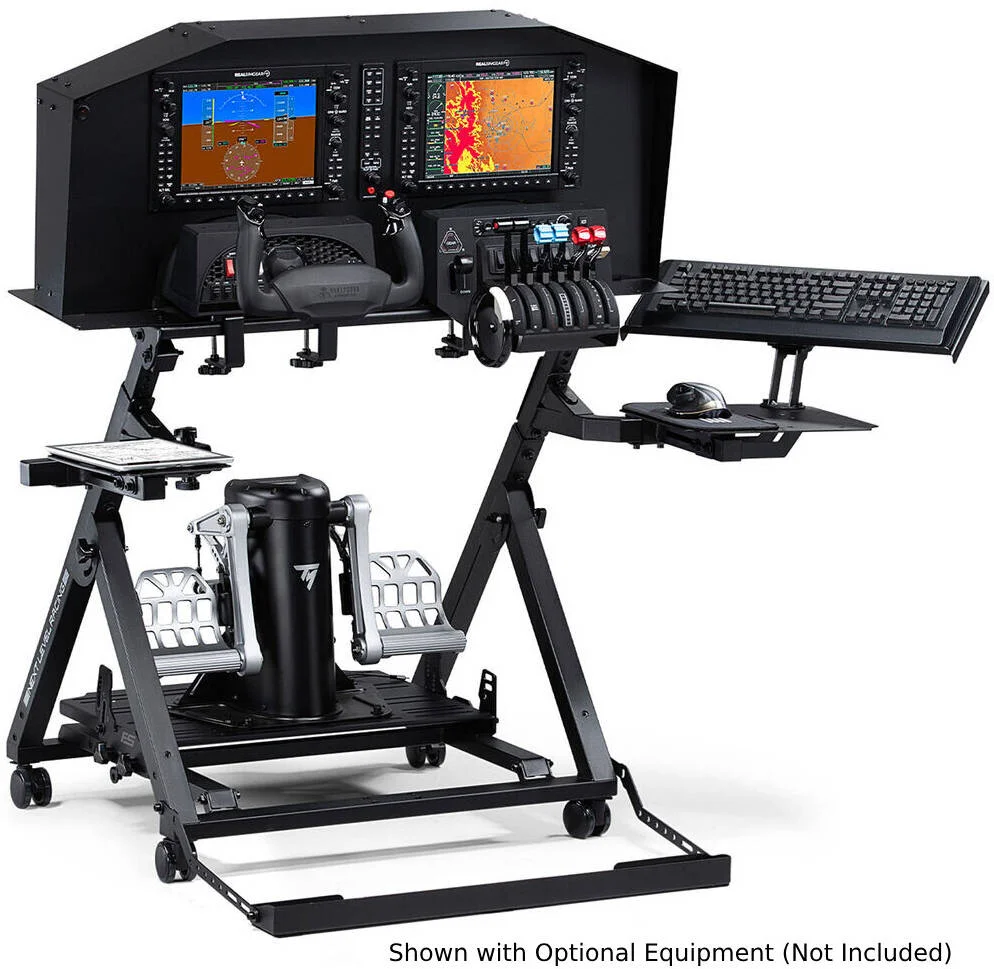 پایه پرواز حرفه ای Next Level Racing، سازگار با اکثر لوازم جانبی، دارای بازوی صفحه گردان، میله نصب HOTAS قابل تنظیم، صفحه پدال سکان، نگهدارنده صفحه کلید و ماوس، چرخ های کاستور، مشکی | NLR-S032