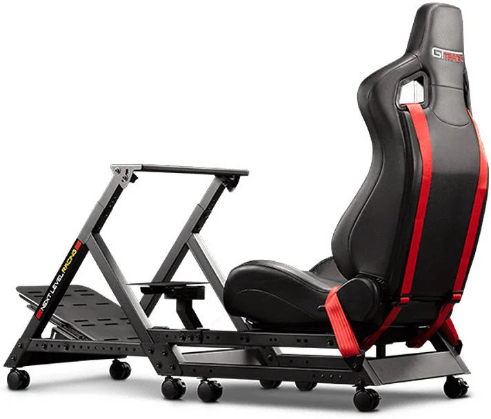 کاکپیت شبیه ساز مسابقه Next Level Racing GTtrack، قوی و قابل تنظیم، سازگار با فرمان های Direct Drive، پشتیبانی از تعویض دنده و ترمز دستی، چرخ های قفل شونده، مشکی/قرمز | NLR-S009