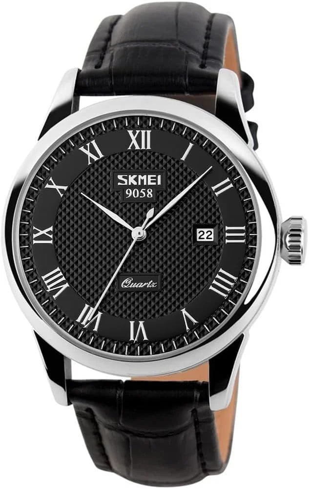 ساعت مچی عقربه‌ای مردانه مستوپ، اعداد رومی، مناسب استایل رسمی و روزمره، دارای تقویم، ضدآب تا عمق 30 متر، بند چرمی راحت