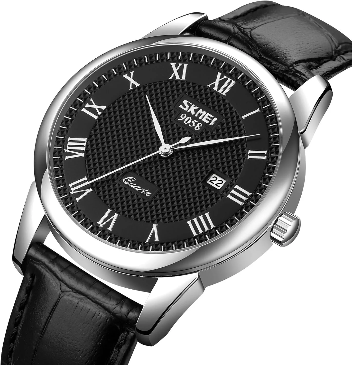 ساعت مچی عقربه‌ای مردانه مستوپ، اعداد رومی، مناسب استایل رسمی و روزمره، دارای تقویم، ضدآب تا عمق 30 متر، بند چرمی راحت