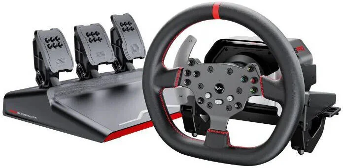 فرمان مسابقه PXN V10 Pro با درایو مستقیم، گشتاور 3.2 نیوتن متر، موتور سروو، فرمان D شکل 270 میلی‌متری، بسته 3 پدال، پدال‌های مغناطیسی اثر هال، شیفترهای پدالی F1، 17 دکمه قابل برنامه‌ریزی، مشکی | V10 Pro