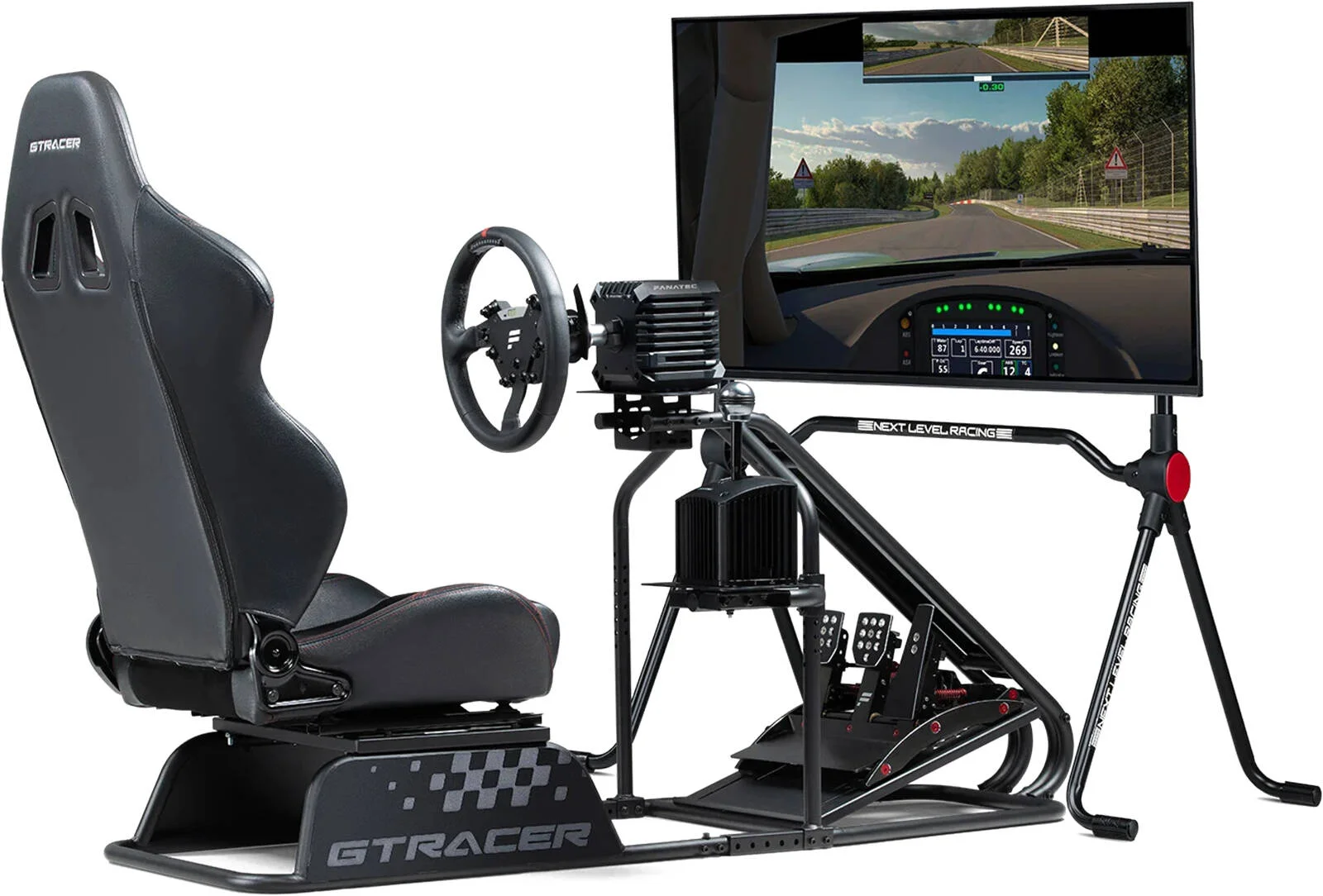 مجموعه مسابقات اتومبیلرانی - صندلی های مسابقه Next Level Racing GTRacer، فرمان مسابقه Thrustmaster T300 RS GT سازگار با PS5/PC، دسته دنده اضافی Thrustmaster TH8A