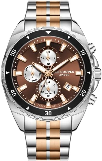 ساعت مردانه لی کوپر، نمایشگر چند منظوره و بند فلزی - LC08217.540، نقره ای/رزگلد