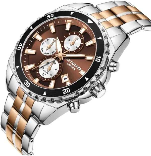 ساعت مردانه لی کوپر، نمایشگر چند منظوره و بند فلزی - LC08217.540، نقره ای/رزگلد