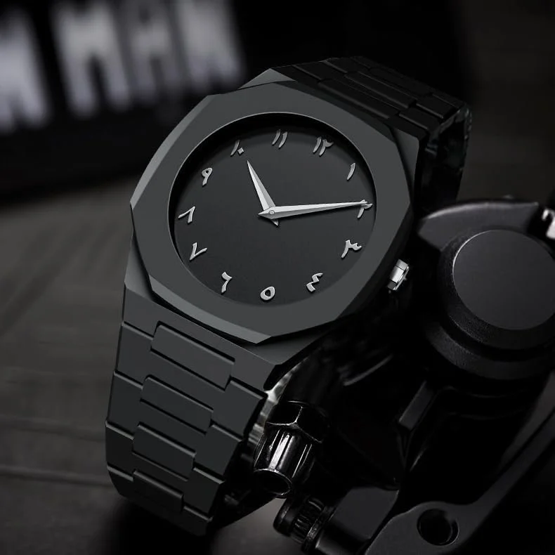 ساعت مردانه Aura، ساعت مچی مردانه با طراحی الهام گرفته از انیمه، اعداد عربی، مشکی مات، مینیمالیستی، طرح خلاقانه کرمچاله، شیک و ساعت اسپرت مردانه