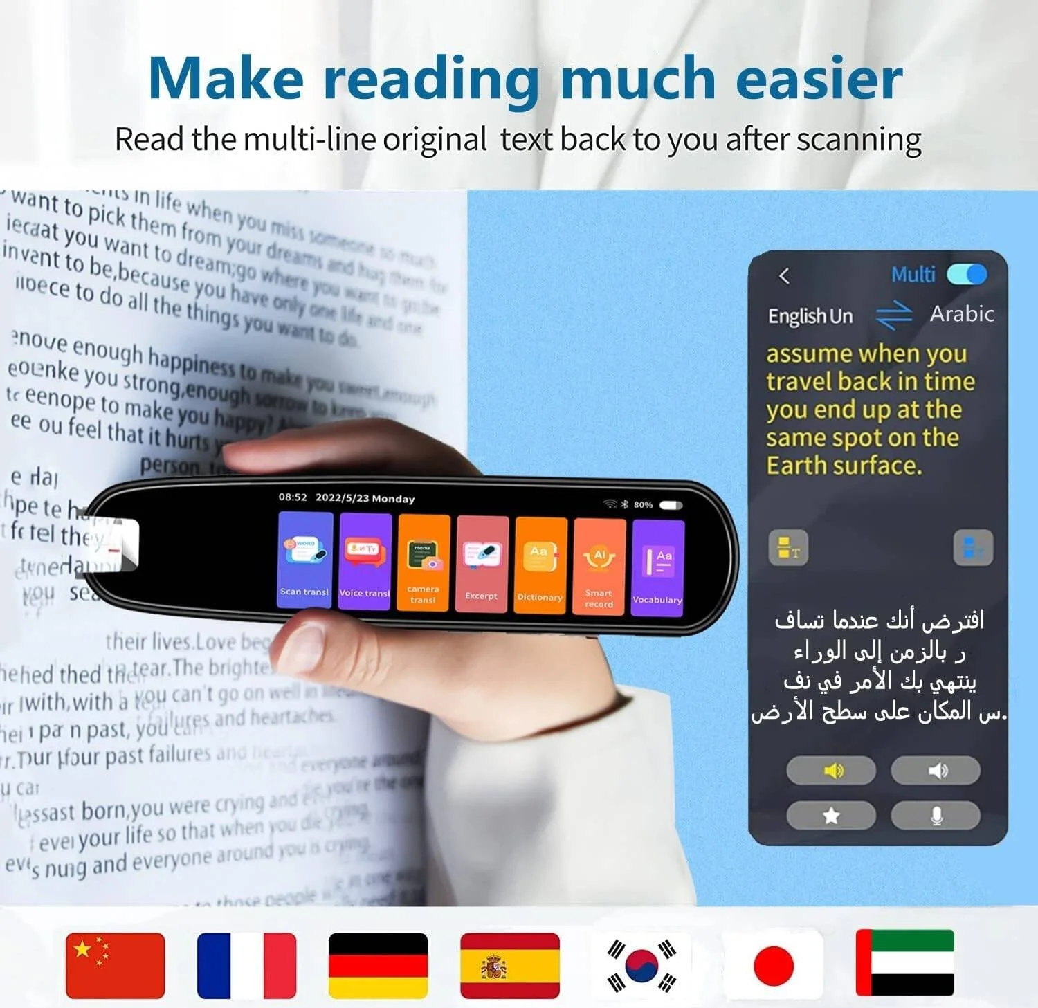 قلم مترجم اسکن متن به گفتار، پشتیبانی از 134 زبان، قلم OCR، دستگاه ترجمه عکس، متن و صدا، قلم خواندن برای نارساخوانی (سفید) قلم مترجم اسکن متن به گفتار، پشتیبانی از 134 زبان، قلم OCR، دستگاه ترجمه عکس، متن و صدا، قلم خواندن برای نارساخوانی (سفید)