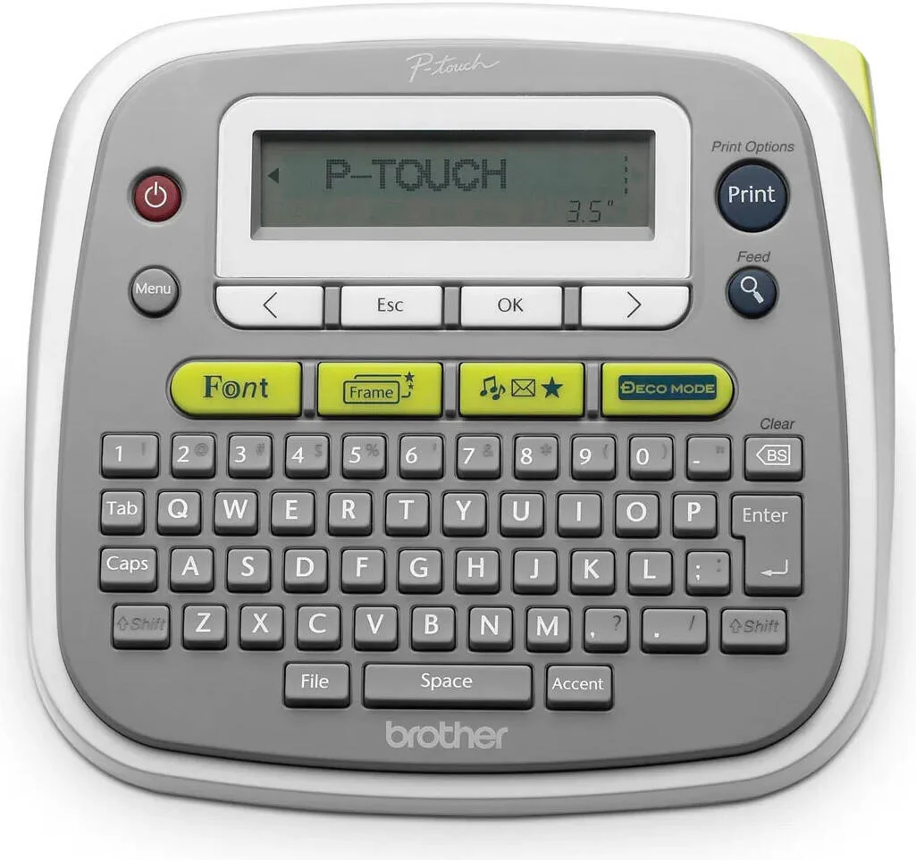 دستگاه چاپ لیبل برادر مدل PT-D200، رزولوشن 180 DPI، سرعت چاپ 20mm/sec، نمایشگر LCD، 825 تعداد کاراکتر، عرض چاپ تا 12mm با استفاده از نوارهای لمینت شده TZe، سفید/خاکستری | PT-D200