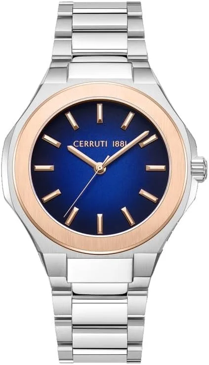 ساعت مچی مردانه Cerruti 1881 Lucardo با صفحه آبی 56 میلی‌متری و بند استیل نقره‌ای