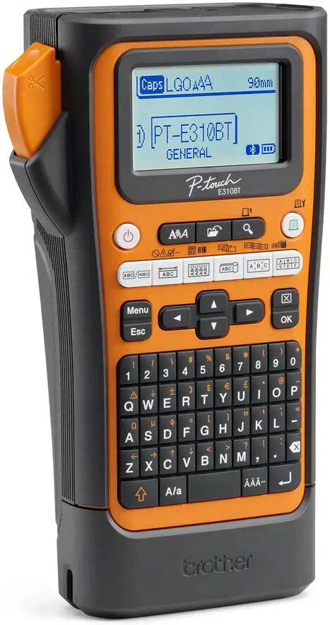دستگاه لیبل زن حرفه ای قابل حمل برادر مدل PT-E310BTVP، رزولوشن 180 DPI، سرعت چاپ تا 20mm/Sec، برشگر صنعتی، چاپ تا عرض 18mm، صفحه کلید QWERTY، مشکی/نارنجی | PT-E310BTVP دستگاه لیبل زن حرفه ای قابل حمل برادر مدل PT-E310BTVP، رزولوشن 180 DPI، سرعت چاپ تا 20mm/Sec، برشگر صنعتی، چاپ تا عرض 18mm، صفحه کلید QWERTY، مشکی/نارنجی | PT-E310BTVP