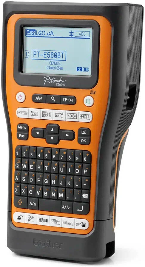 دستگاه لیبل زن حرفه ای قابل حمل برادر مدل PT-E560BTVP، رزولوشن 180 DPI، چاپ تا عرض 24 میلی متر، سرعت چاپ تا 30 میلی متر در ثانیه، برش اتوماتیک (کامل و نیمه)، صفحه کلید QWERTY، مشکی/نارنجی | PT-E560BTVP دستگاه لیبل زن حرفه ای قابل حمل برادر مدل PT-E560BTVP، رزولوشن 180 DPI، چاپ تا عرض 24 میلی متر، سرعت چاپ تا 30 میلی متر در ثانیه، برش اتوماتیک (کامل و نیمه)، صفحه کلید QWERTY، مشکی/نارنجی | PT-E560BTVP
