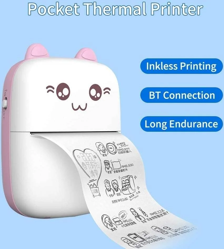 چاپگر حرارتی جیبی کوچک NNS با بلوتوث 200dpi برای چاپ عکس، برچسب، یادداشت و رول کاغذ استیکر رنگی برای تلفن همراه