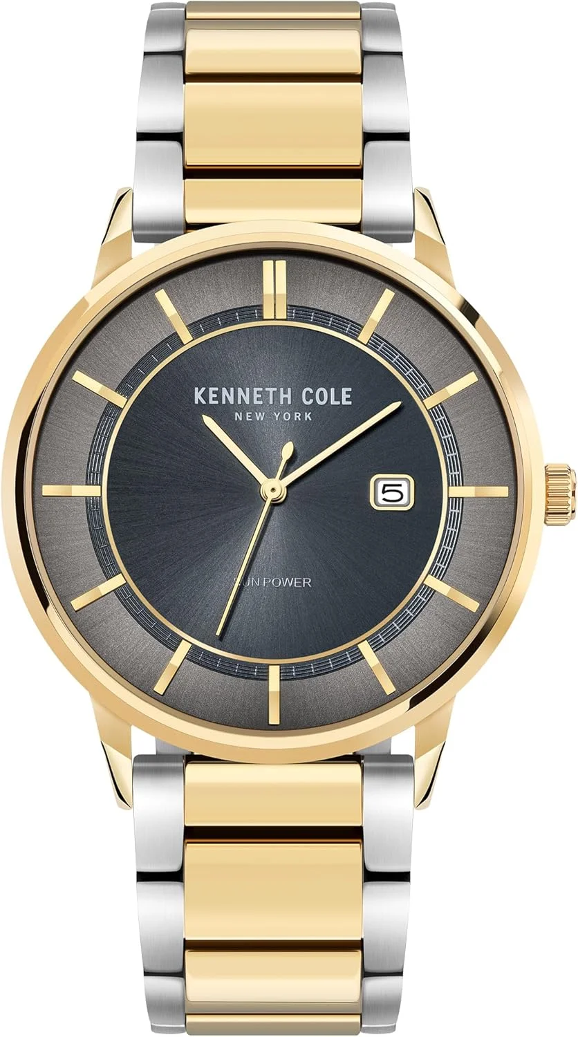 ساعت آنالوگ مردانه Kenneth Cole New York Modern Classic با صفحه خاکستری و بند استیل طلایی - 42 میلی متر