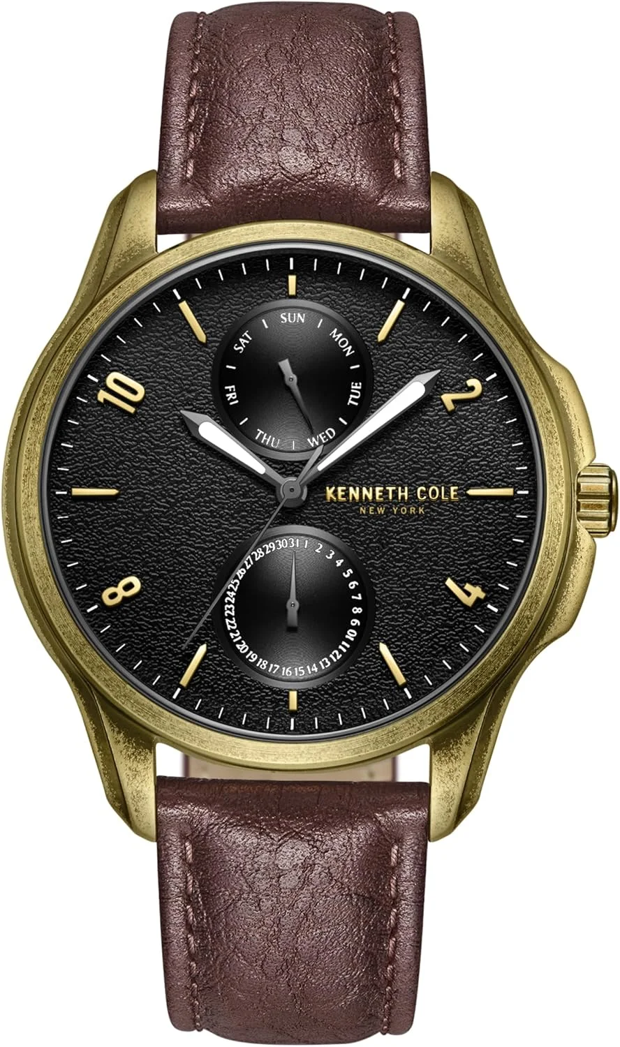 ساعت مچی مردانه کلاسیک مدرن Kenneth Cole New York با صفحه مشکی و بند چرمی قهوه ای تیره - 42 میلی متر