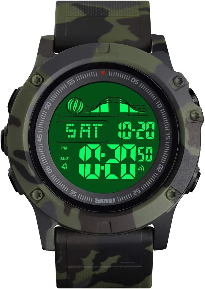 ساعت مچی دیجیتال مردانه IJAHWRS، صفحه نمایش LED بزرگ، ساعت نظامی، ضد آب، دارای نور پس زمینه، کرنومتر، زنگ هشدار، ساعت ارتشی ساده، طرح استتار سبز ارتشی ساعت مچی دیجیتال مردانه IJAHWRS، صفحه نمایش LED بزرگ، ساعت نظامی، ضد آب، دارای نور پس زمینه، کرنومتر، زنگ هشدار، ساعت ارتشی ساده، طرح استتار سبز ارتشی