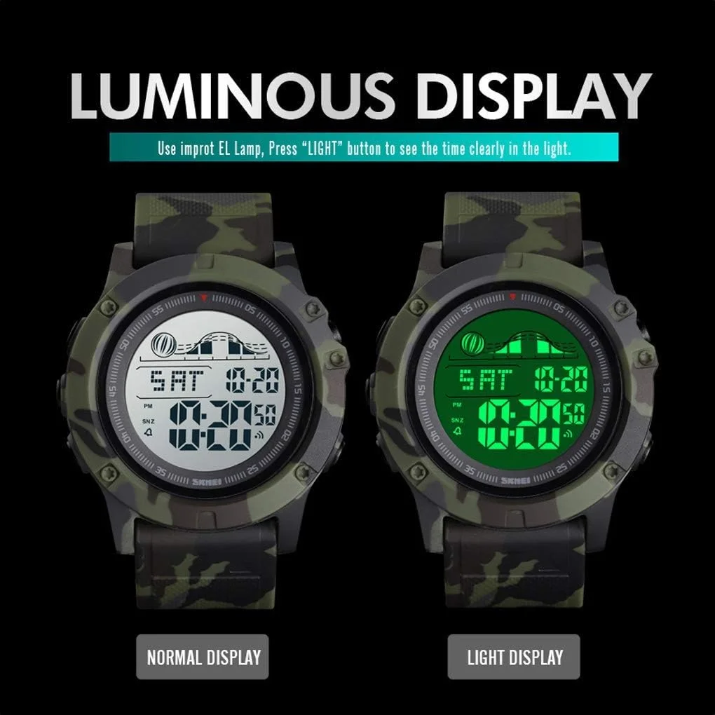 ساعت مچی دیجیتال مردانه IJAHWRS، صفحه نمایش LED بزرگ، ساعت نظامی، ضد آب، دارای نور پس زمینه، کرنومتر، زنگ هشدار، ساعت ارتشی ساده، طرح استتار سبز ارتشی ساعت مچی دیجیتال مردانه IJAHWRS، صفحه نمایش LED بزرگ، ساعت نظامی، ضد آب، دارای نور پس زمینه، کرنومتر، زنگ هشدار، ساعت ارتشی ساده، طرح استتار سبز ارتشی